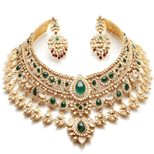 Gold and green necklace with emeralds and emeralds