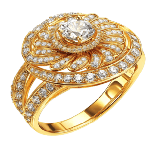 Luxury Gold Diamond Ring Exquisite Floral Design