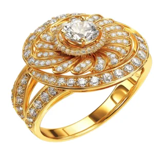 Luxury Gold Diamond Ring Exquisite Floral Design